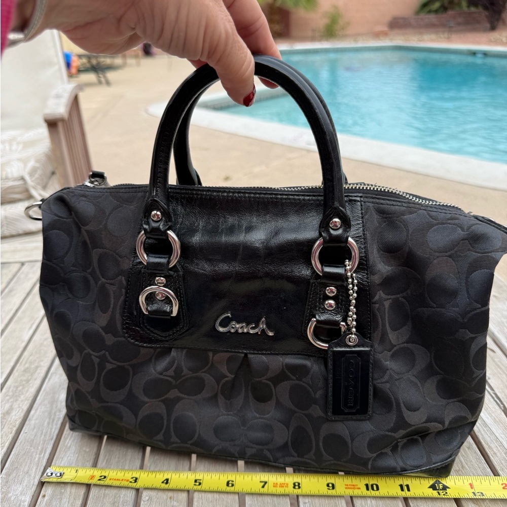 2000s Vintage Coach Ashley Signature Satchel black monogram c print purse
